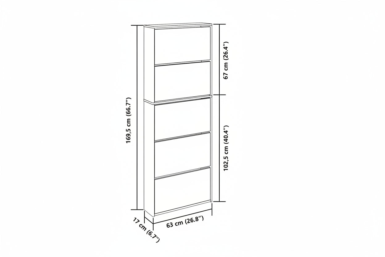 Schuhschrank mit 5 Fächern Spiegel Eiche 63x17x169,5 cm