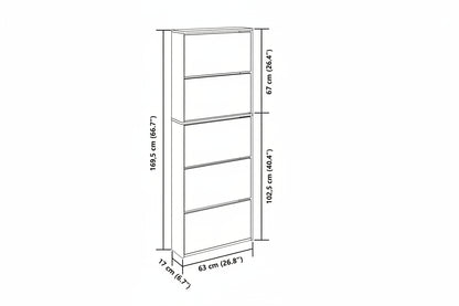 Schuhschrank mit 5 Fächern Spiegel Eiche 63x17x169,5 cm