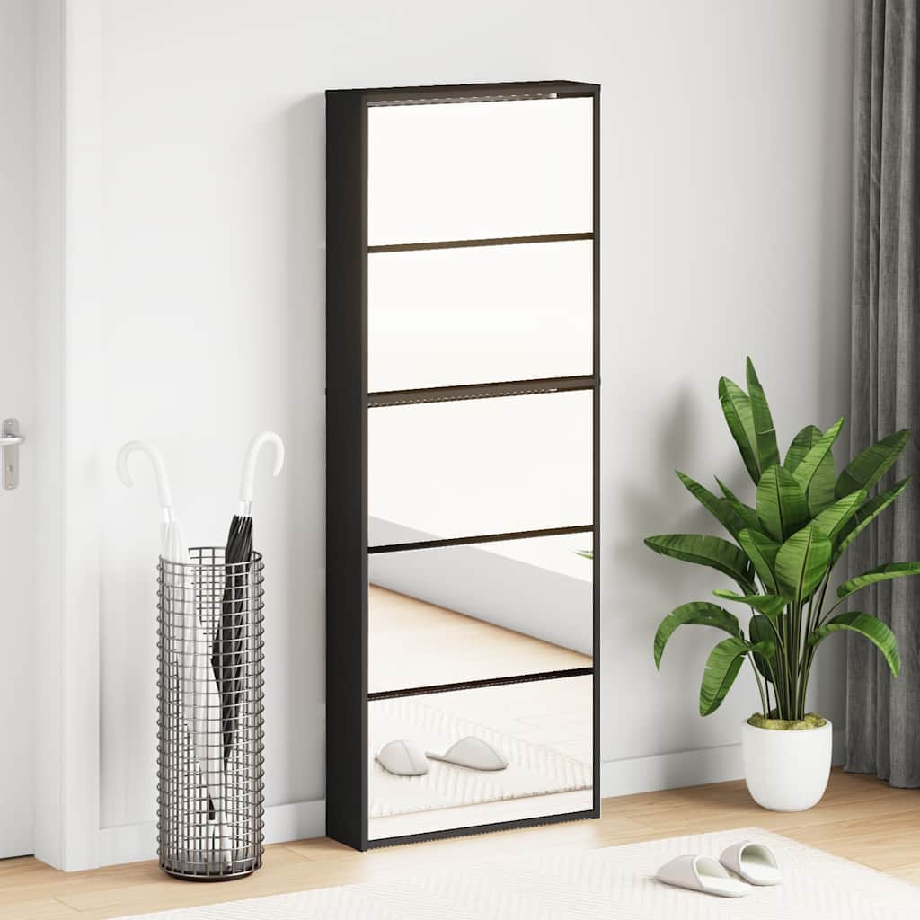 Schuhschrank mit 5 Fächern Spiegel Eiche 63x17x169,5 cm