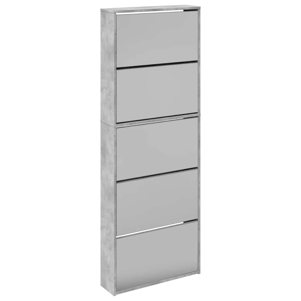 Schuhschrank mit 5 Fächern Spiegel Eiche 63x17x169,5 cm