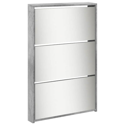 Schuhschrank mit 5 Fächern Spiegel Eiche 63x17x169,5 cm