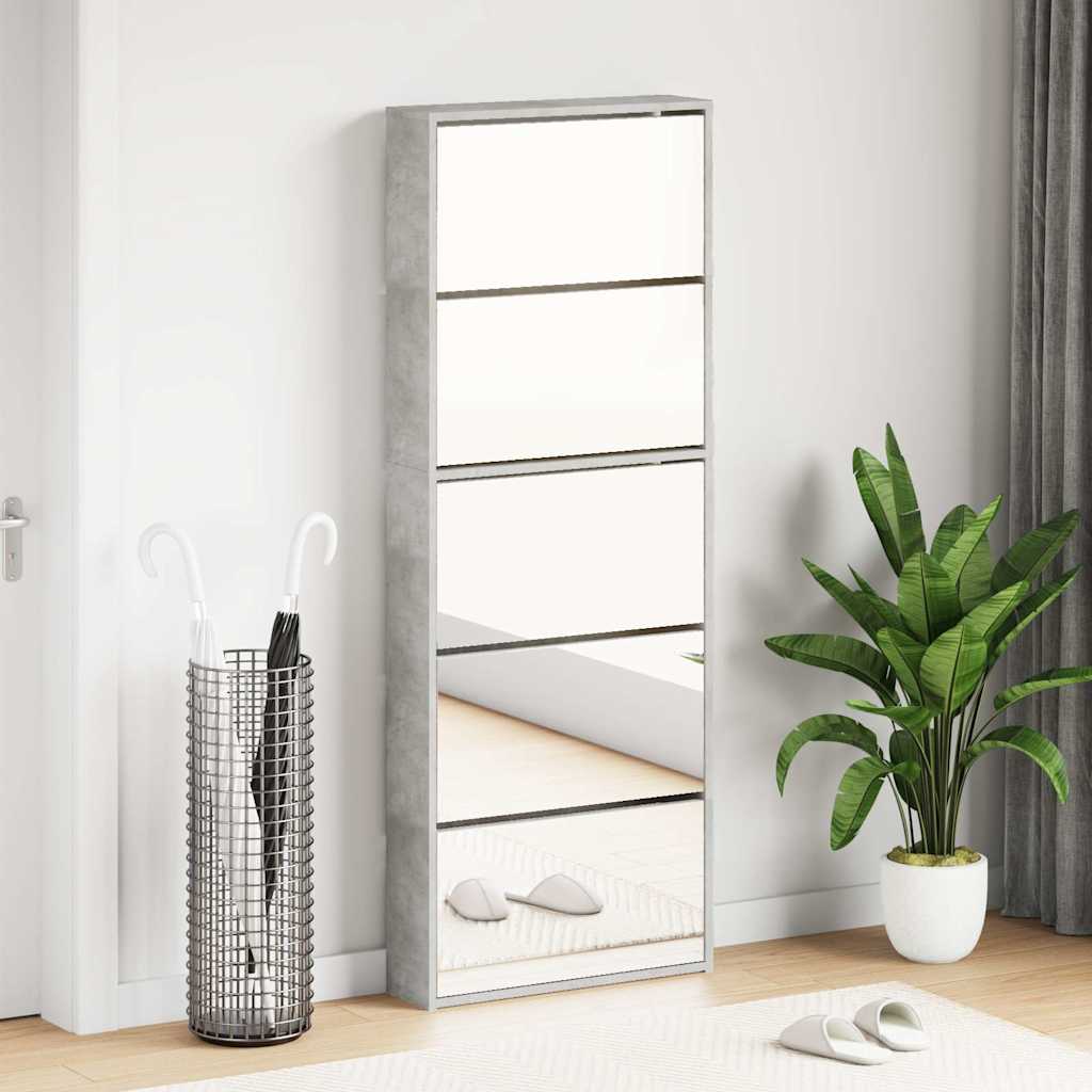 Schuhschrank mit 5 Fächern Spiegel Eiche 63x17x169,5 cm