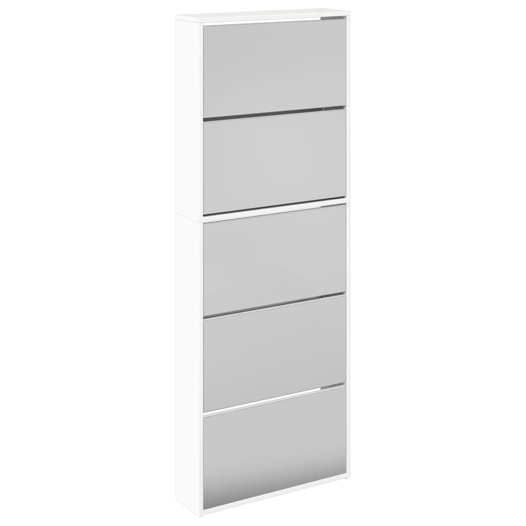 Schuhschrank mit 5 Fächern Spiegel Eiche 63x17x169,5 cm