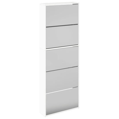 Schuhschrank mit 5 Fächern Spiegel Eiche 63x17x169,5 cm