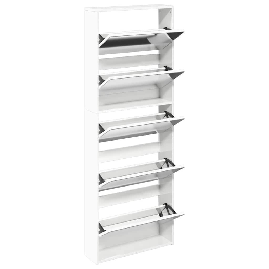 Schuhschrank mit 5 Fächern Spiegel Eiche 63x17x169,5 cm
