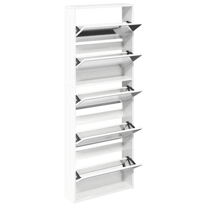 Schuhschrank mit 5 Fächern Spiegel Eiche 63x17x169,5 cm