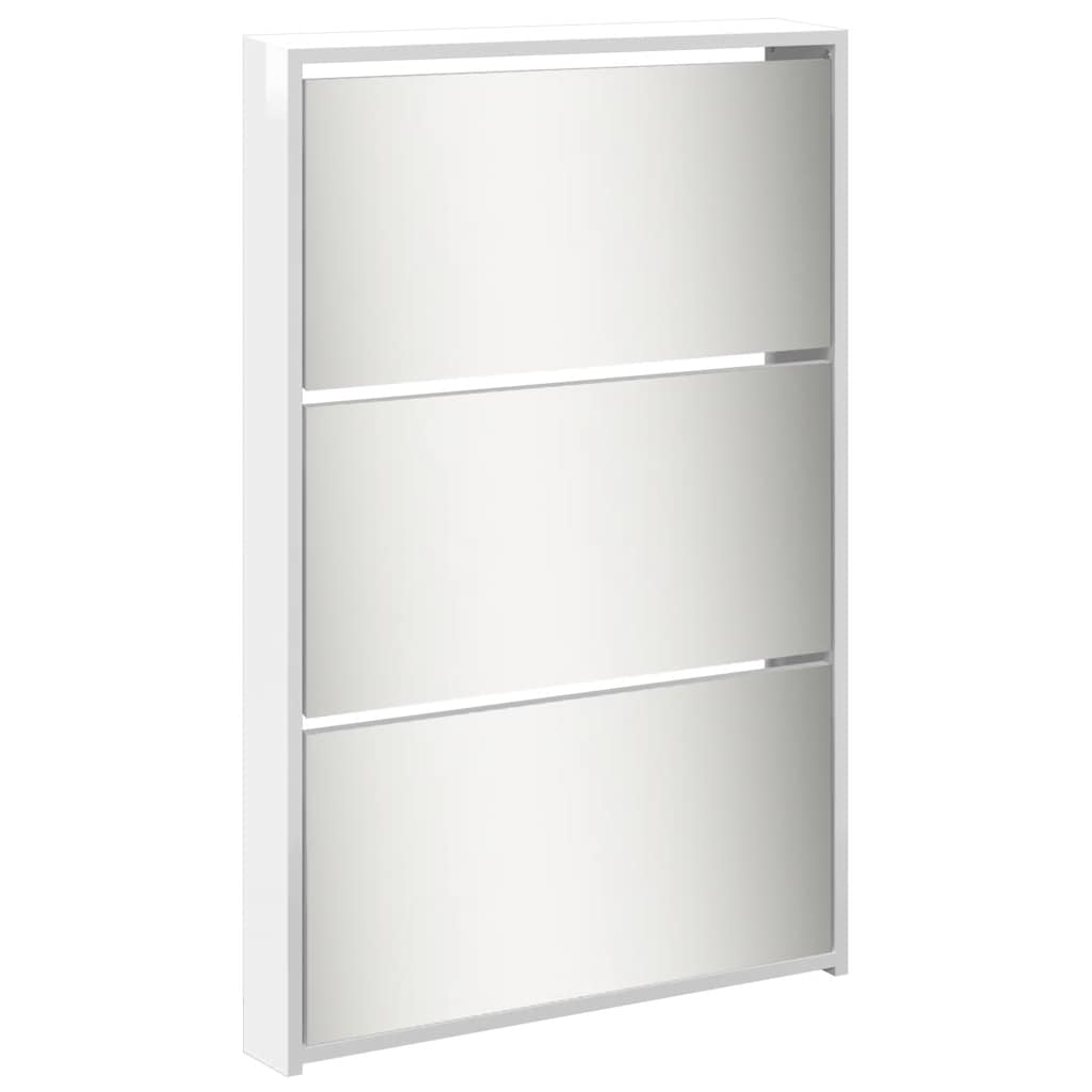 Schuhschrank mit 5 Fächern Spiegel Eiche 63x17x169,5 cm