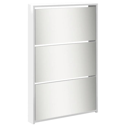 Schuhschrank mit 5 Fächern Spiegel Eiche 63x17x169,5 cm