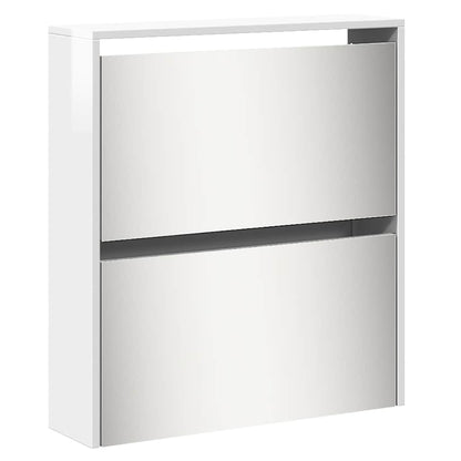 Schuhschrank mit 5 Fächern Spiegel Eiche 63x17x169,5 cm