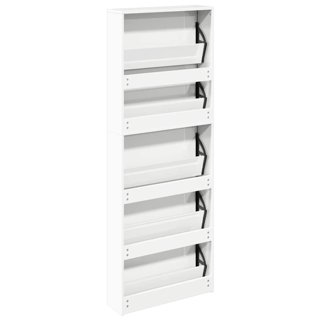 Schuhschrank mit 5 Fächern Spiegel Eiche 63x17x169,5 cm