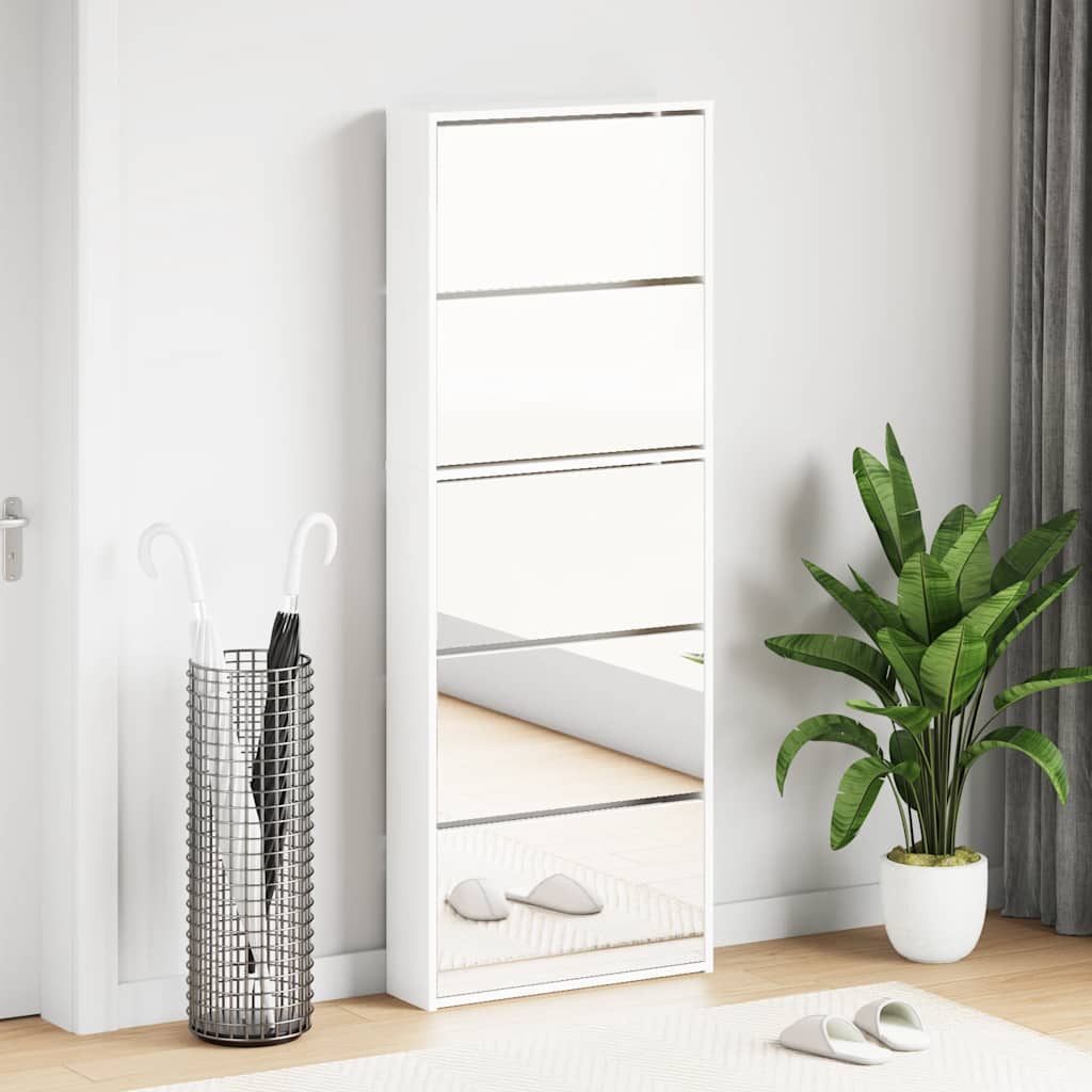 Schuhschrank mit 5 Fächern Spiegel Eiche 63x17x169,5 cm