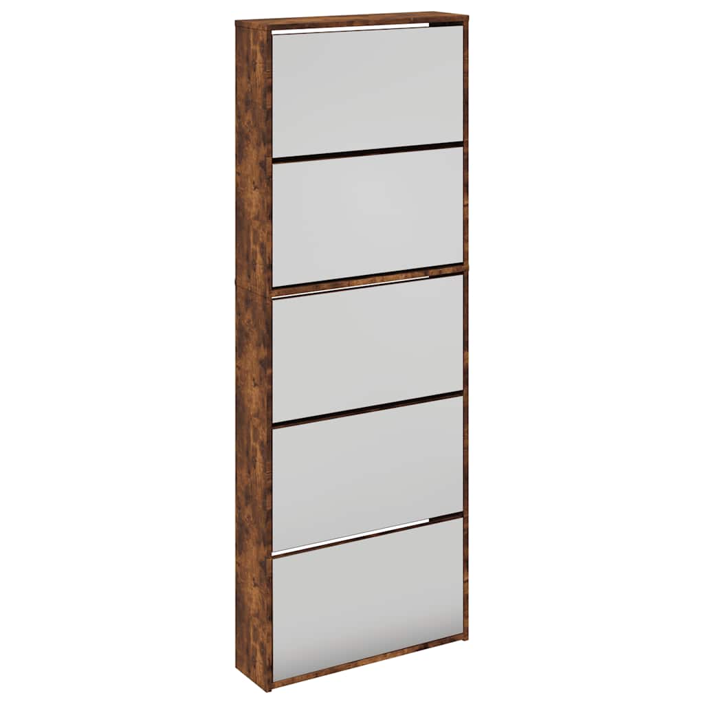 Schuhschrank mit 5 Fächern Spiegel Eiche 63x17x169,5 cm