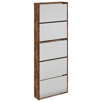 Schuhschrank mit 5 Fächern Spiegel Eiche 63x17x169,5 cm