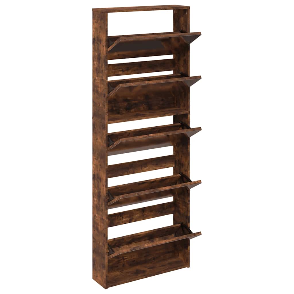 Schuhschrank mit 5 Fächern Spiegel Eiche 63x17x169,5 cm