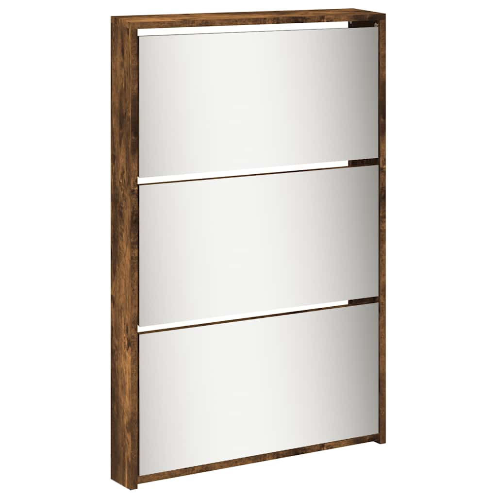 Schuhschrank mit 5 Fächern Spiegel Eiche 63x17x169,5 cm