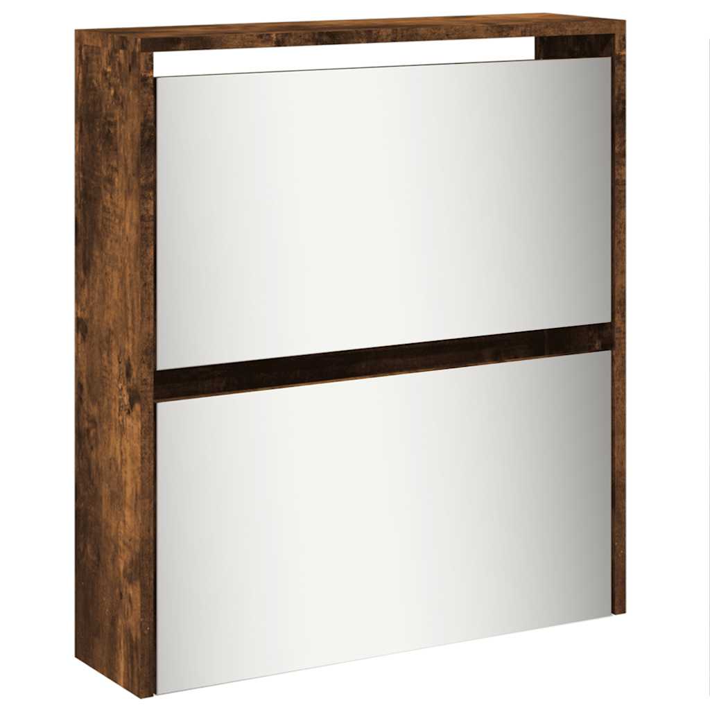 Schuhschrank mit 5 Fächern Spiegel Eiche 63x17x169,5 cm