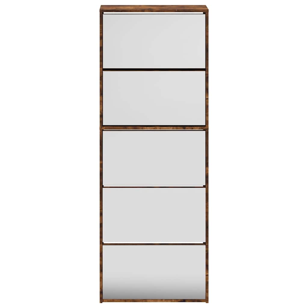 Schuhschrank mit 5 Fächern Spiegel Eiche 63x17x169,5 cm