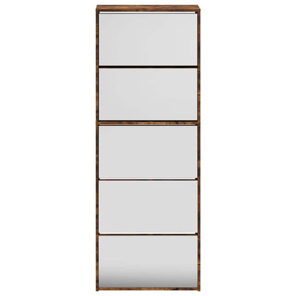 Schuhschrank mit 5 Fächern Spiegel Eiche 63x17x169,5 cm