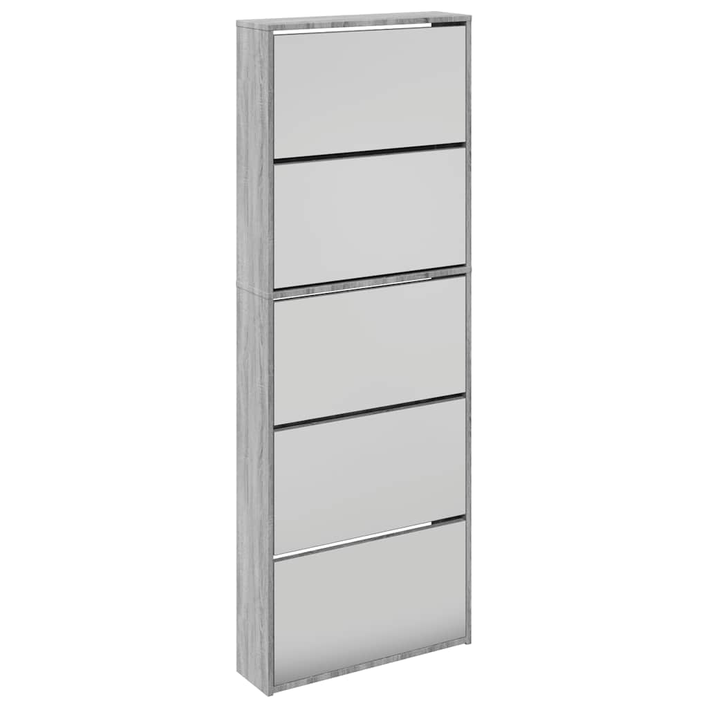 Schuhschrank mit 5 Fächern Spiegel Eiche 63x17x169,5 cm