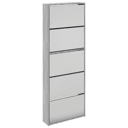 Schuhschrank mit 5 Fächern Spiegel Eiche 63x17x169,5 cm