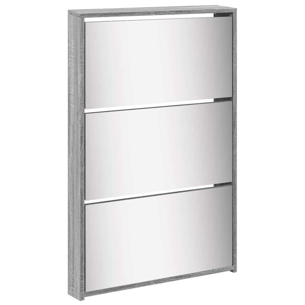 Schuhschrank mit 5 Fächern Spiegel Eiche 63x17x169,5 cm