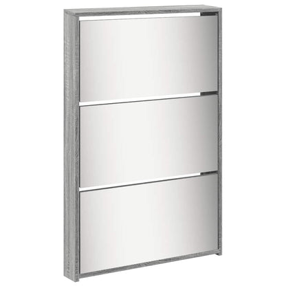 Schuhschrank mit 5 Fächern Spiegel Eiche 63x17x169,5 cm