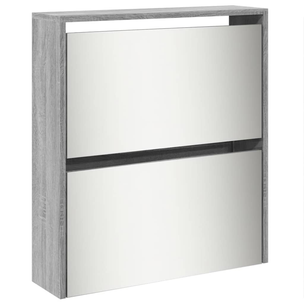 Schuhschrank mit 5 Fächern Spiegel Eiche 63x17x169,5 cm