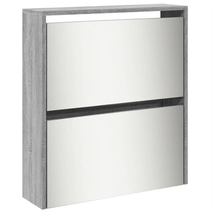 Schuhschrank mit 5 Fächern Spiegel Eiche 63x17x169,5 cm
