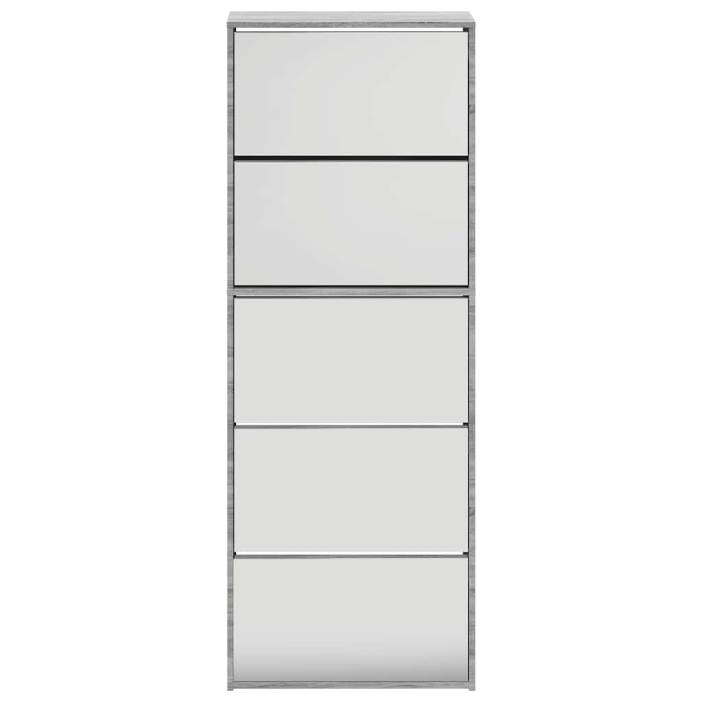 Schuhschrank mit 5 Fächern Spiegel Eiche 63x17x169,5 cm