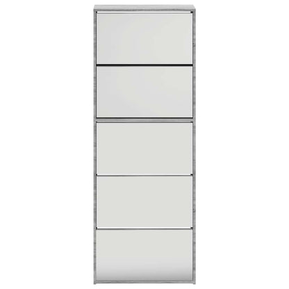 Schuhschrank mit 5 Fächern Spiegel Eiche 63x17x169,5 cm