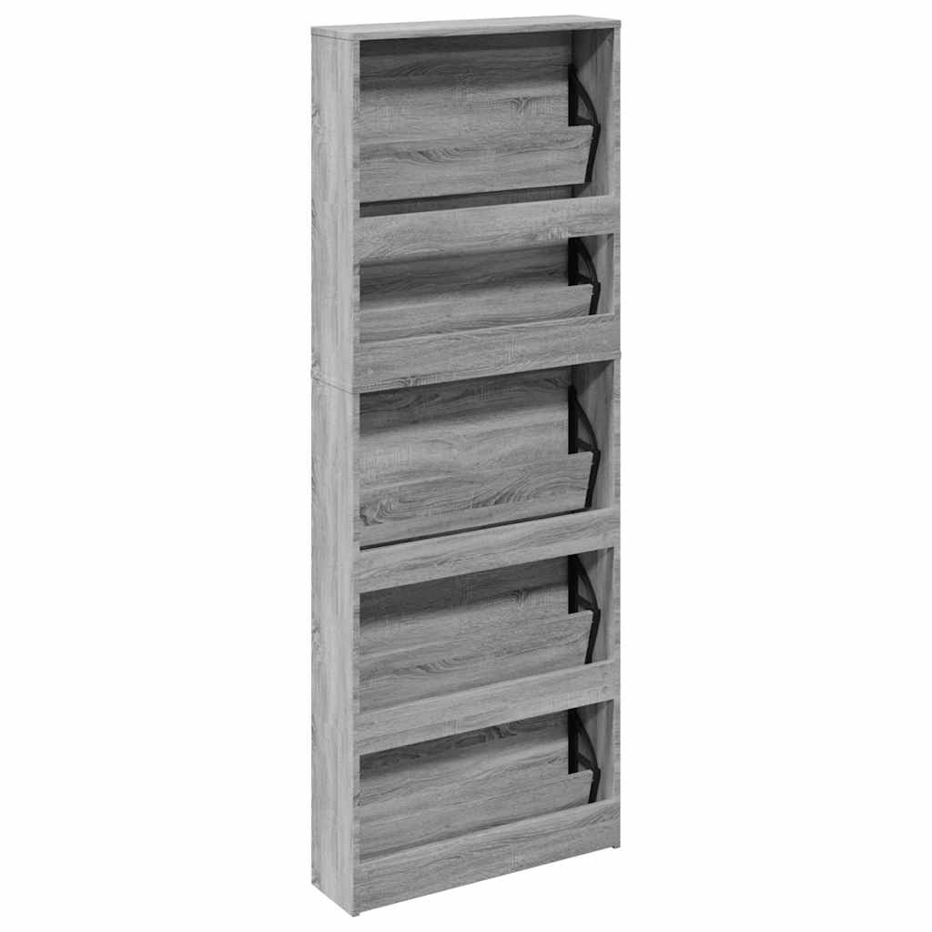 Schuhschrank mit 5 Fächern Spiegel Eiche 63x17x169,5 cm