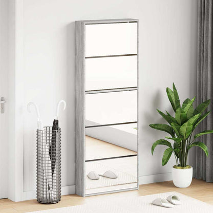 Schuhschrank mit 5 Fächern Spiegel Eiche 63x17x169,5 cm