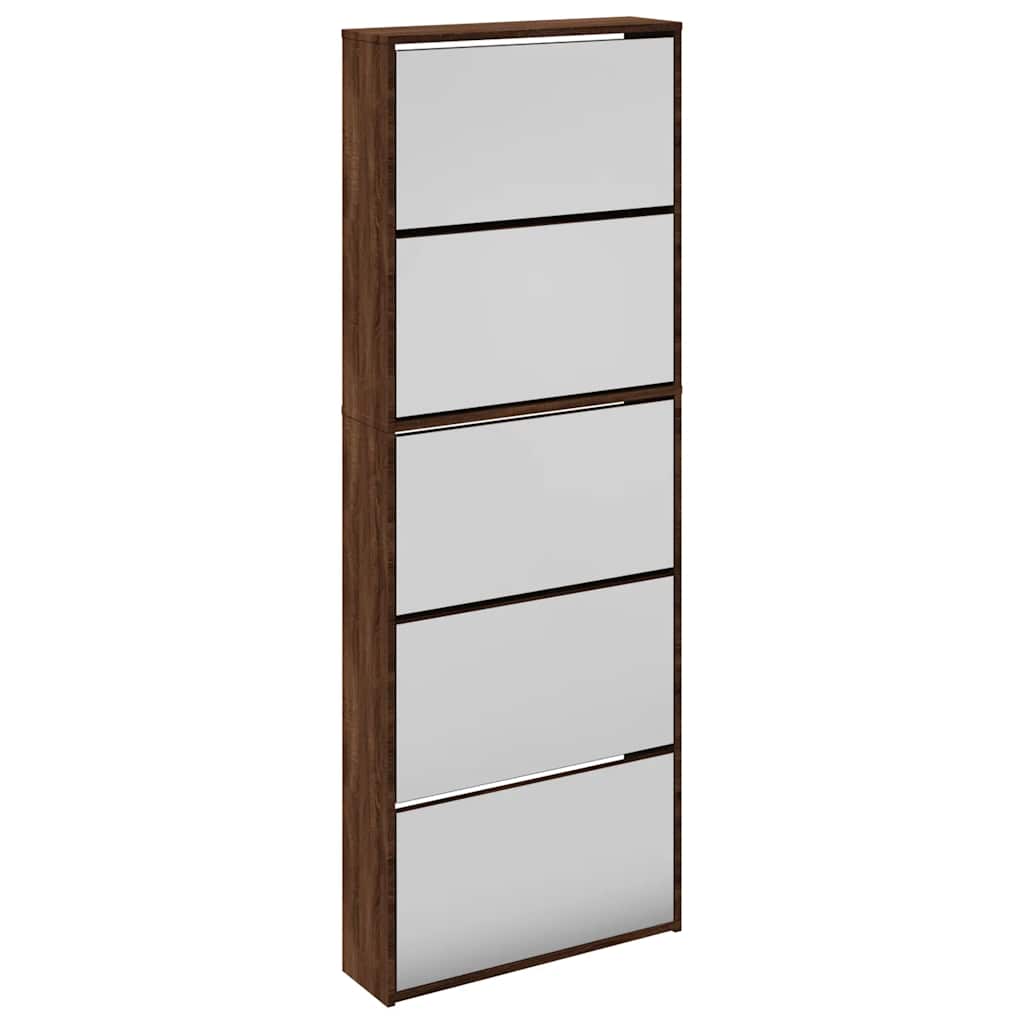Schuhschrank mit 5 Fächern Spiegel Eiche 63x17x169,5 cm