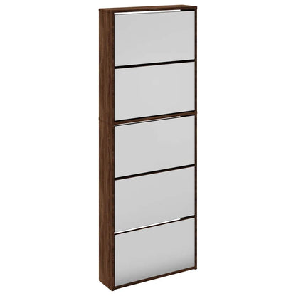 Schuhschrank mit 5 Fächern Spiegel Eiche 63x17x169,5 cm