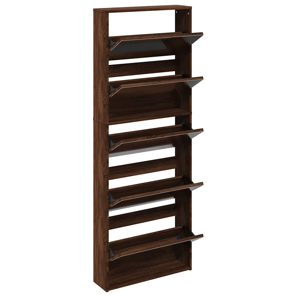 Schuhschrank mit 5 Fächern Spiegel Eiche 63x17x169,5 cm