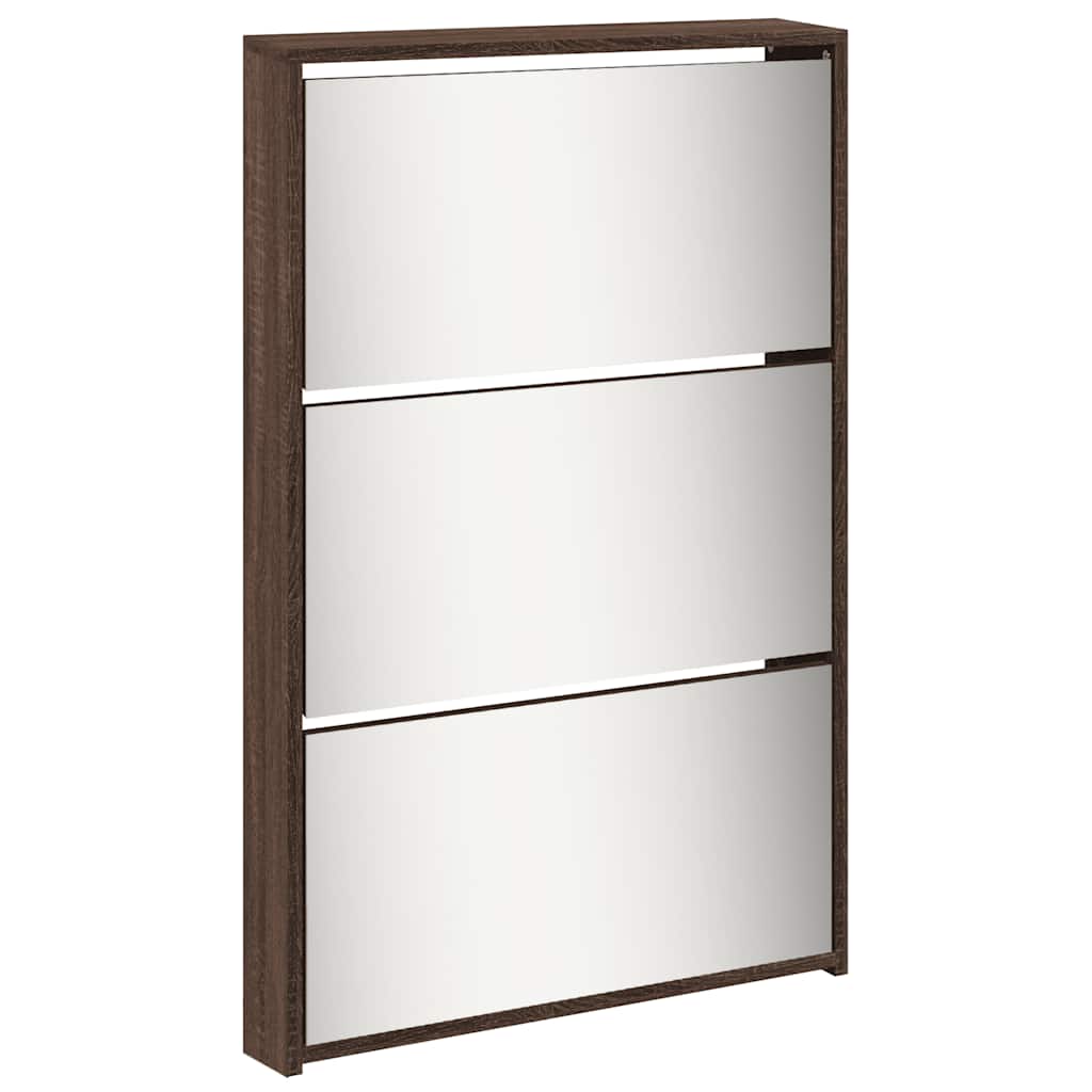 Schuhschrank mit 5 Fächern Spiegel Eiche 63x17x169,5 cm