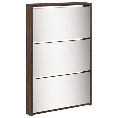 Schuhschrank mit 5 Fächern Spiegel Eiche 63x17x169,5 cm