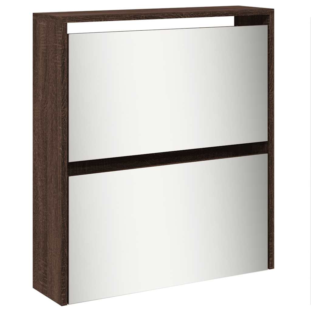 Schuhschrank mit 5 Fächern Spiegel Eiche 63x17x169,5 cm