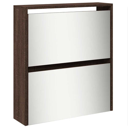 Schuhschrank mit 5 Fächern Spiegel Eiche 63x17x169,5 cm