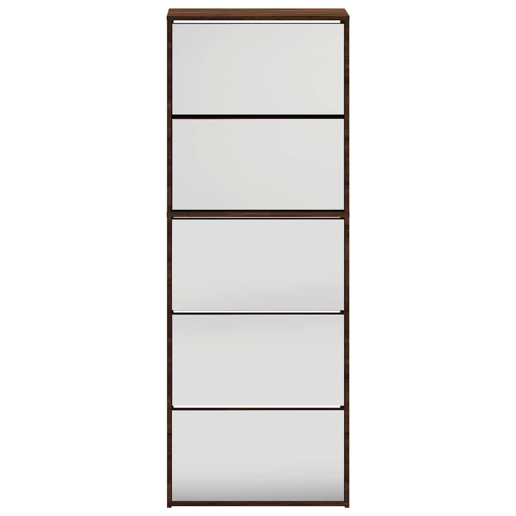Schuhschrank mit 5 Fächern Spiegel Eiche 63x17x169,5 cm