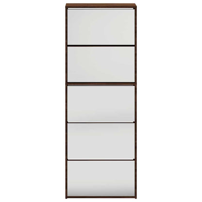 Schuhschrank mit 5 Fächern Spiegel Eiche 63x17x169,5 cm