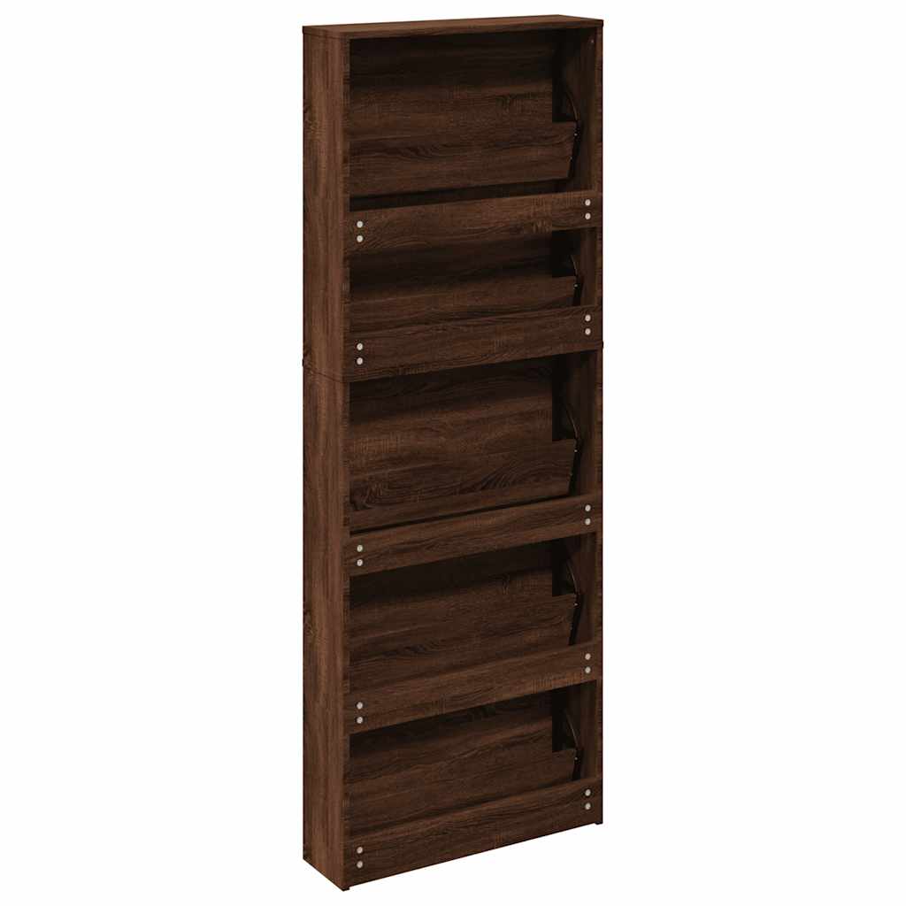 Schuhschrank mit 5 Fächern Spiegel Eiche 63x17x169,5 cm