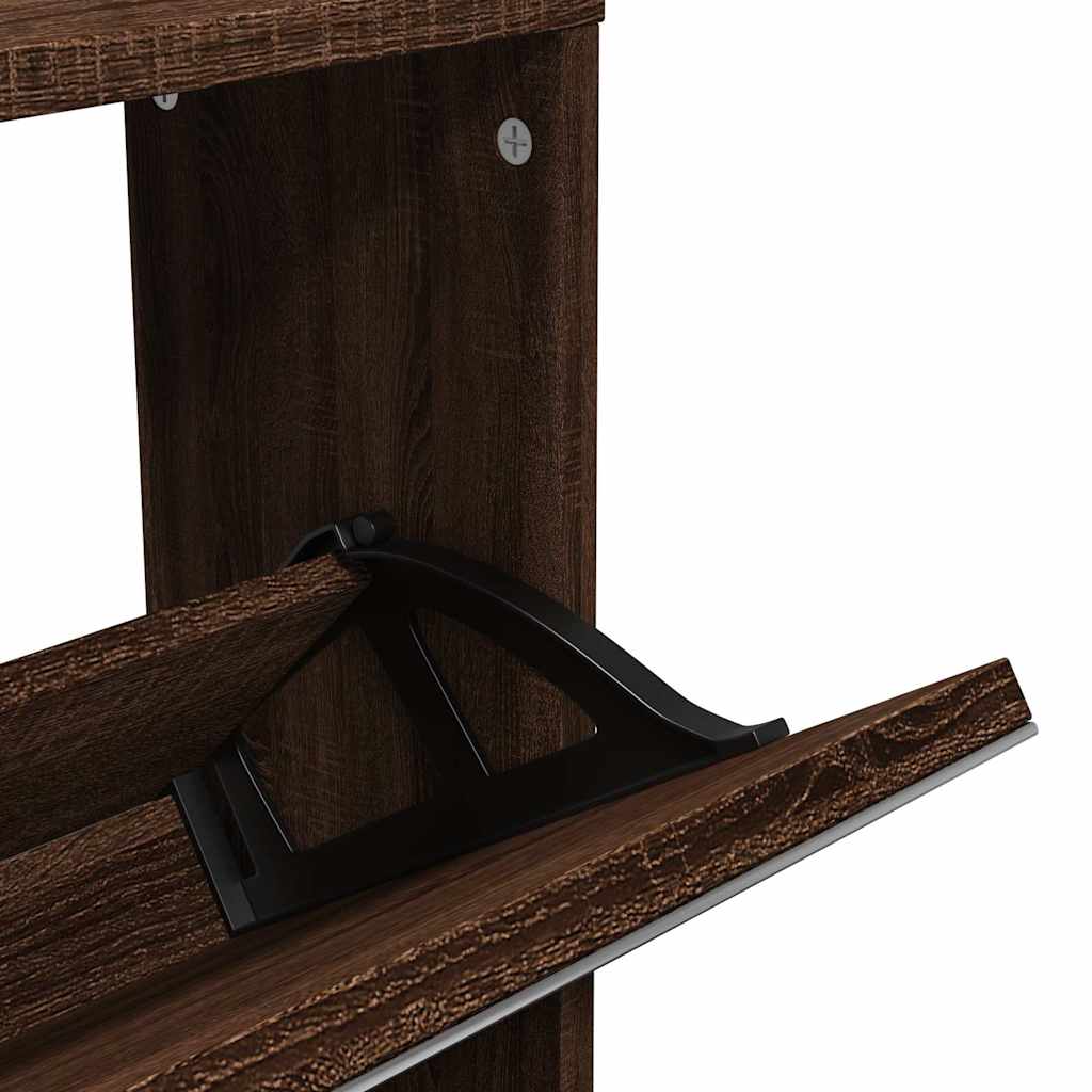 Schuhschrank mit 5 Fächern Spiegel Eiche 63x17x169,5 cm