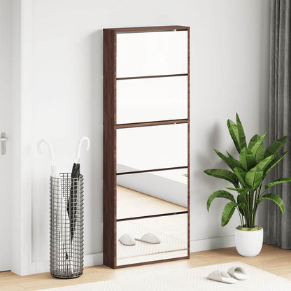 Schuhschrank mit 5 Fächern Spiegel Eiche 63x17x169,5 cm