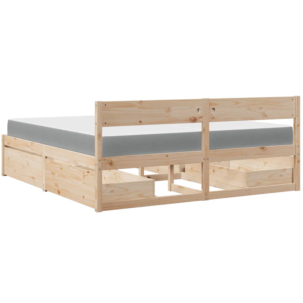 Massivholz Doppelbett mit Schubladen inkl. Matratze 200x200 cm