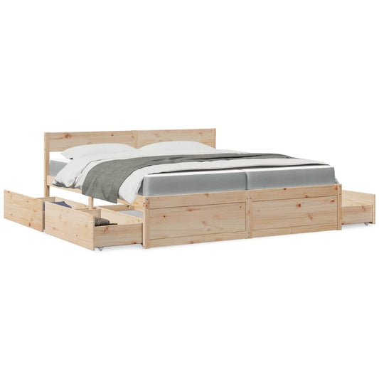 Massivholz Doppelbett mit Schubladen inkl. Matratze 200x200 cm