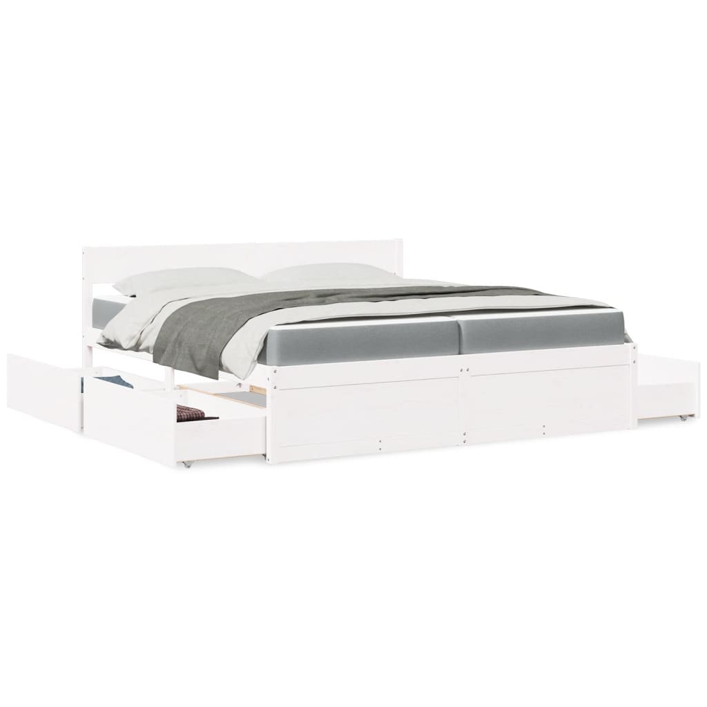 Massivholz Doppelbett mit Schubladen inkl. Matratze 200x200 cm