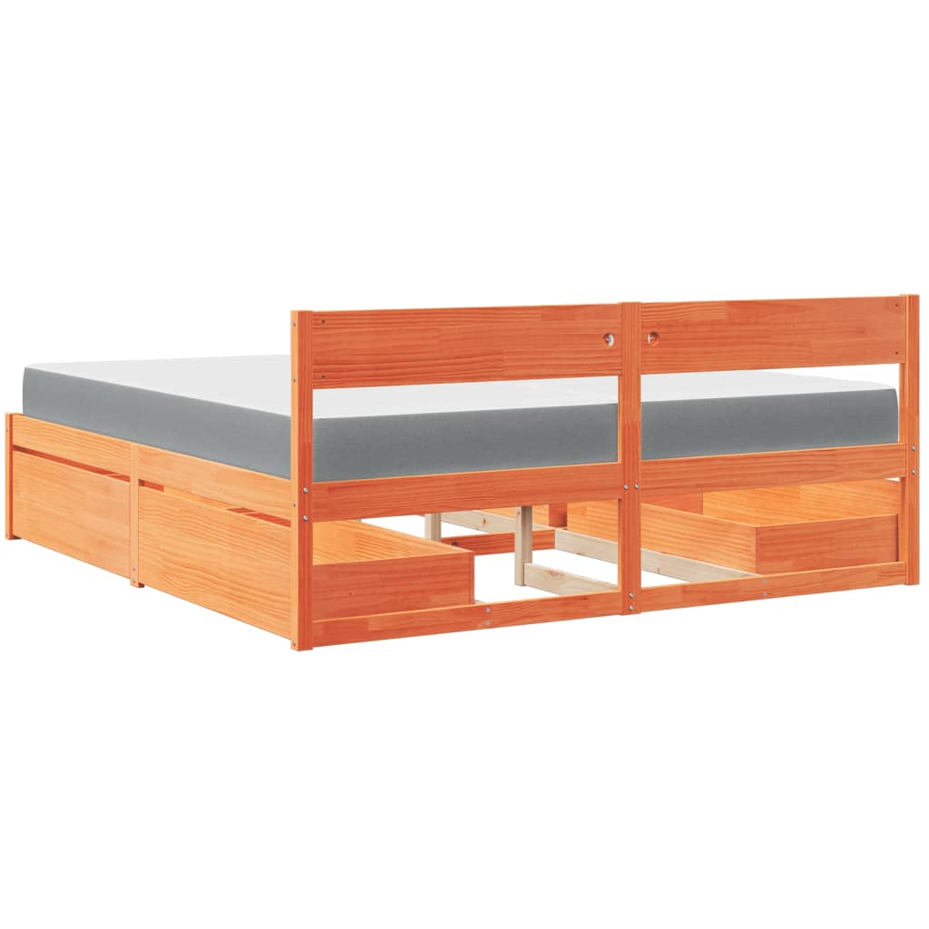 Massivholz Doppelbett mit Schubladen inkl. Matratze 200x200 cm