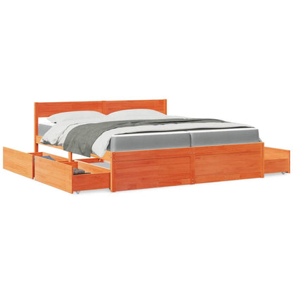 Massivholz Doppelbett mit Schubladen inkl. Matratze 200x200 cm