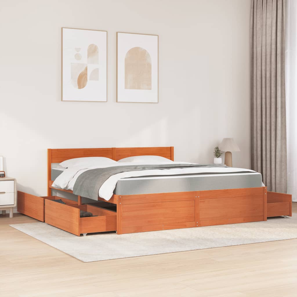 Massivholz Doppelbett mit Schubladen inkl. Matratze 180x200 cm